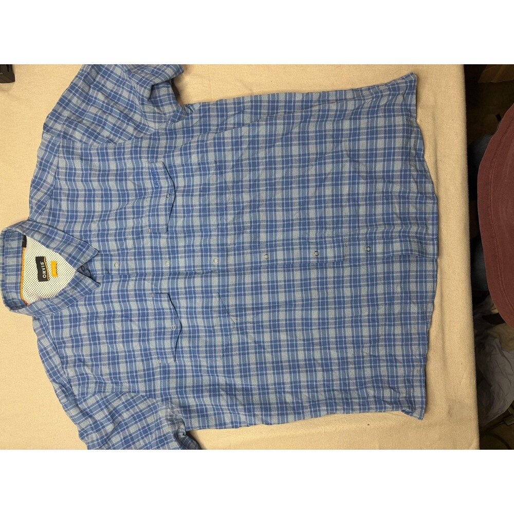 Orvis Shirt Mens 2XL Blue Plaid Short Sleeve Button Front Active Fit Mesh